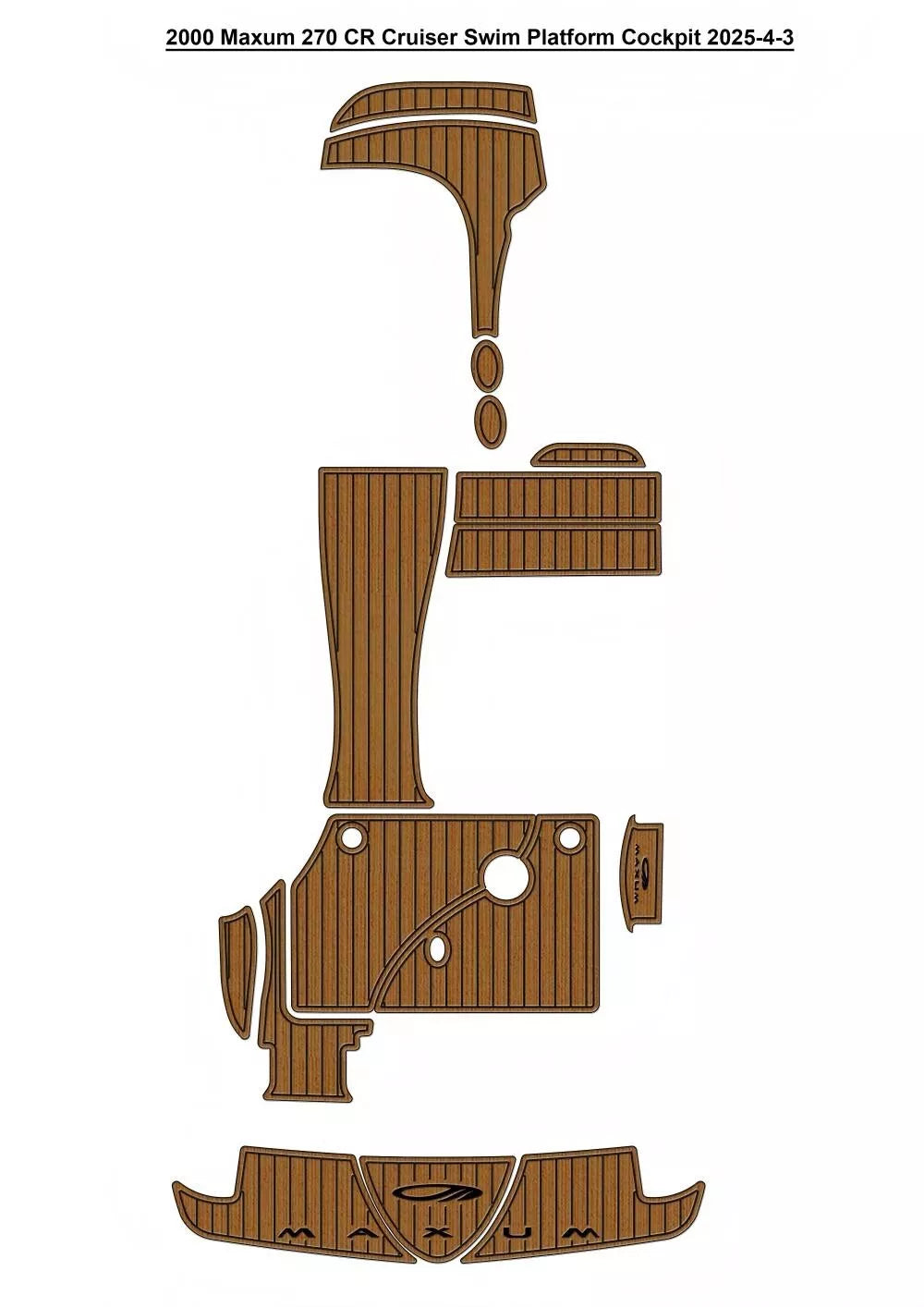 2000 Maxum 270 CR Cruiser Swim Platform Cockpit Pad Boat EVA Foam Faux Teak Deck Floor Mat SeaDek MarineMat Gatorstep Style Self Adhesive