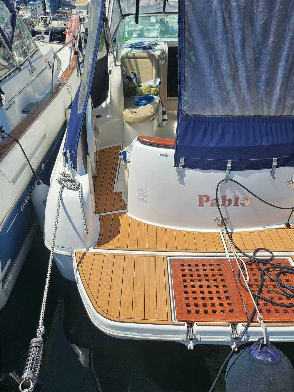 2004 Jeanneau Leader 805 Swim Platform Step Cockpit Boat Pad EVA Foam Faux Teak Deck Floor Mat Seadek MarineMat Gatorstep Style Self Adhesive