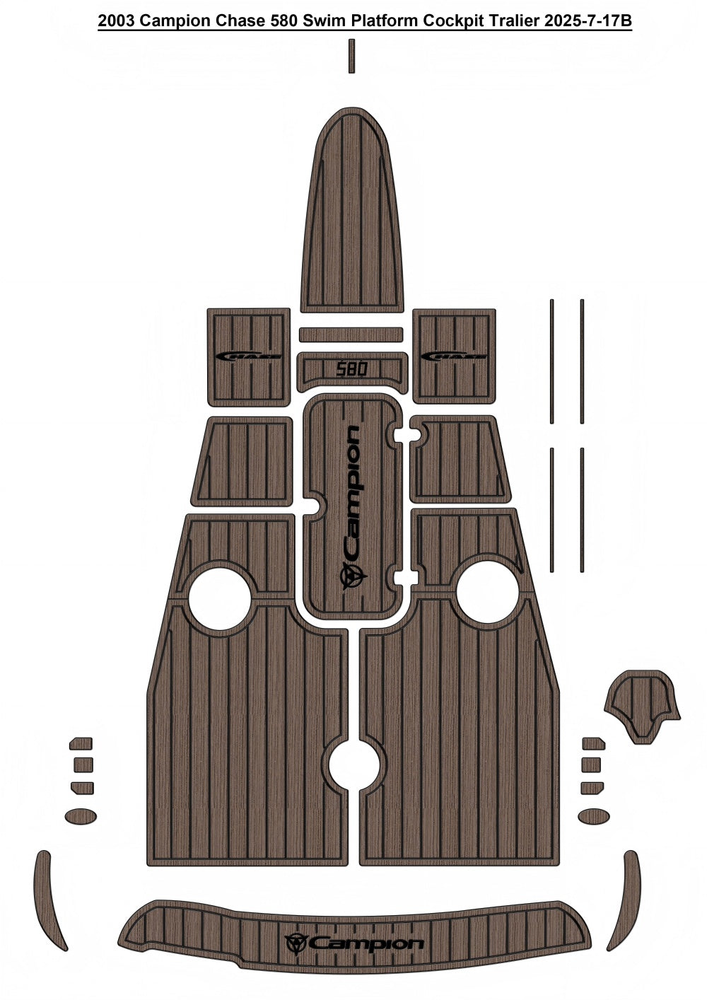 2003 Campion Chase 580 Swim Platform Cockpit Pad Boat EVA Foam Faux Teak Deck Floor Mat SeaDek MarineMat Gatorstep Style Self Adhesive