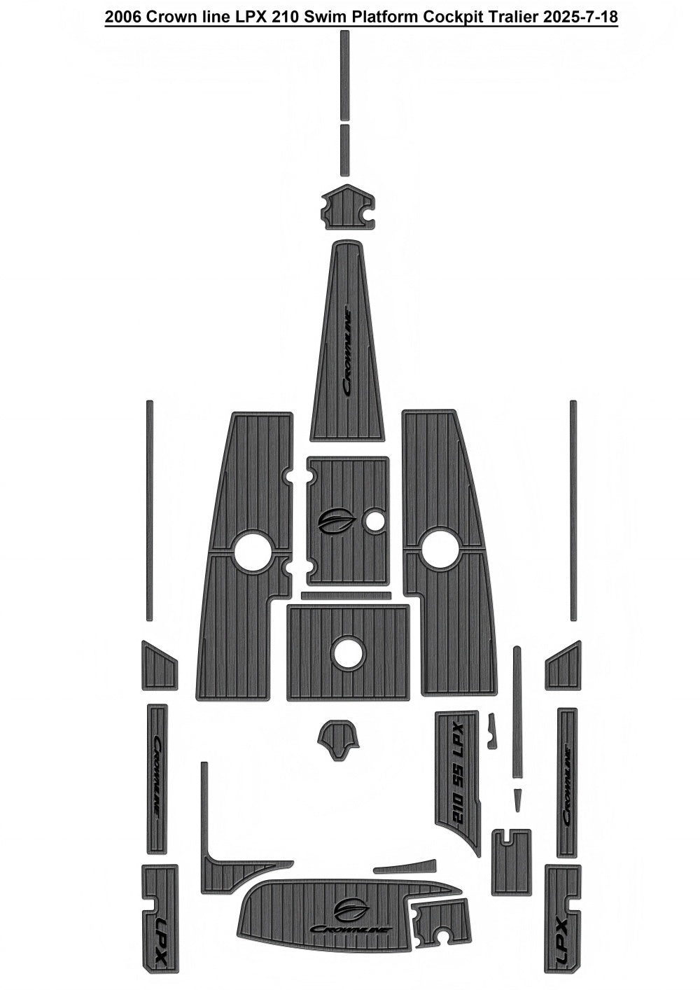 2006 Crownline LPX 210 Swim Platform Cockpit Trailer Pad Boat EVA Foam Faux Teak Deck Floor Mat SeaDek MarineMat Gatorstep Style Self Adhesive