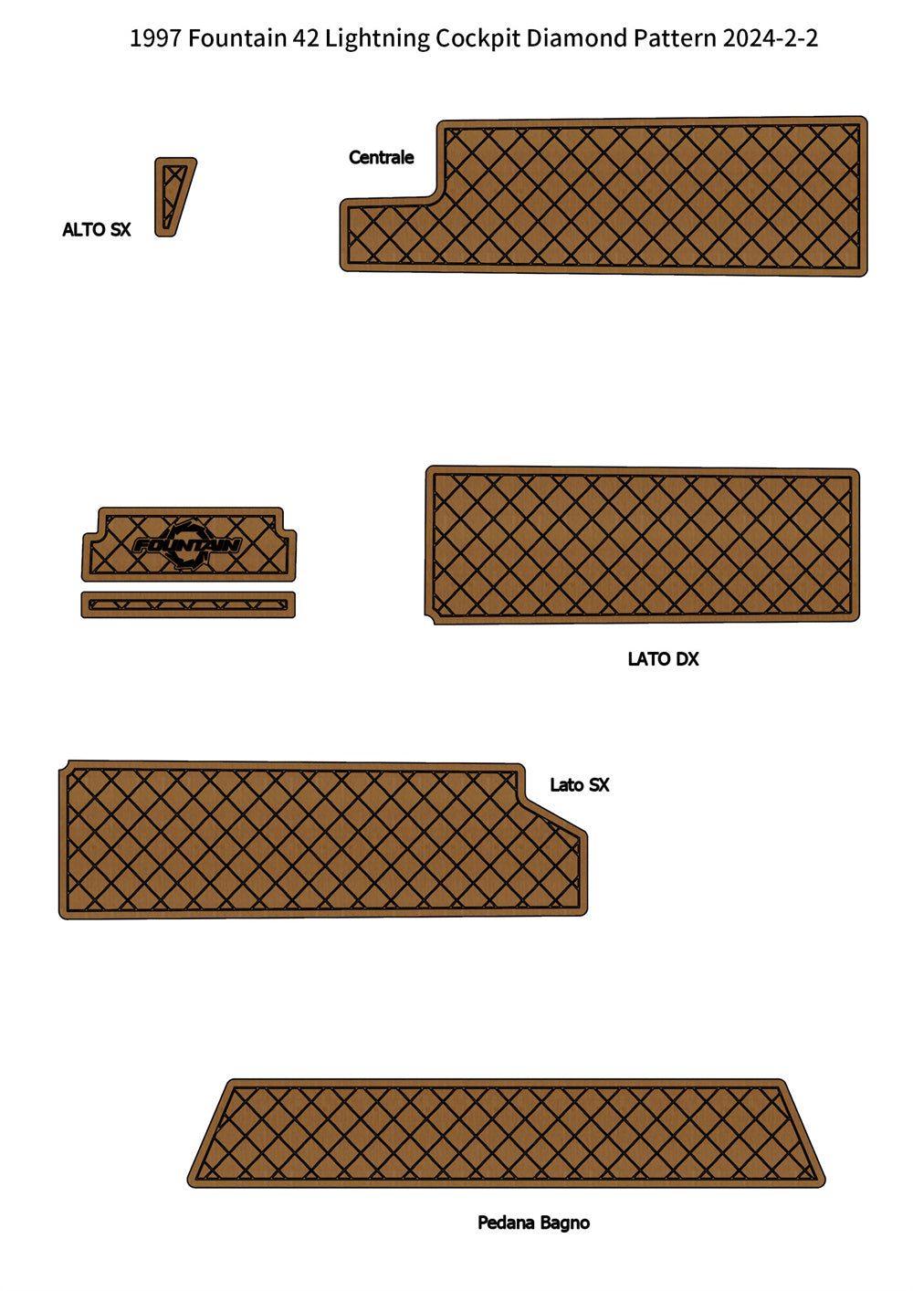 1997 Fountain 42 Lightning Cockpit Pad Boat EVA Foam Faux Teak Floor Mat Flooring SeaDek MarineMat Gatorstep Style Self Adhesive