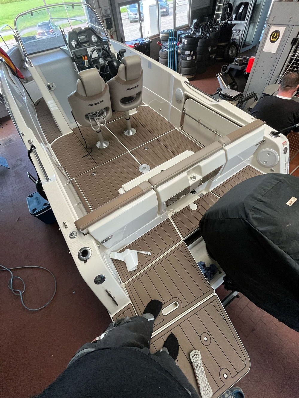 2022 Quicksilver Activ 755 Open Swim Platform Cockpit Boat EVA Foam Faux Teak Deck Floor Mat Seadek MarineMat Style Self Adhesive