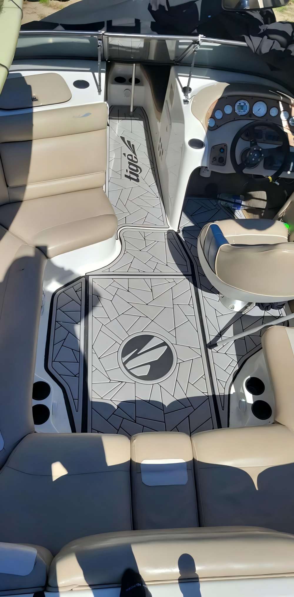 2000 Tige 21V Cockpit Pad Boat EVA Foam Faux Teak Deck Floor Mat Self Adhesive