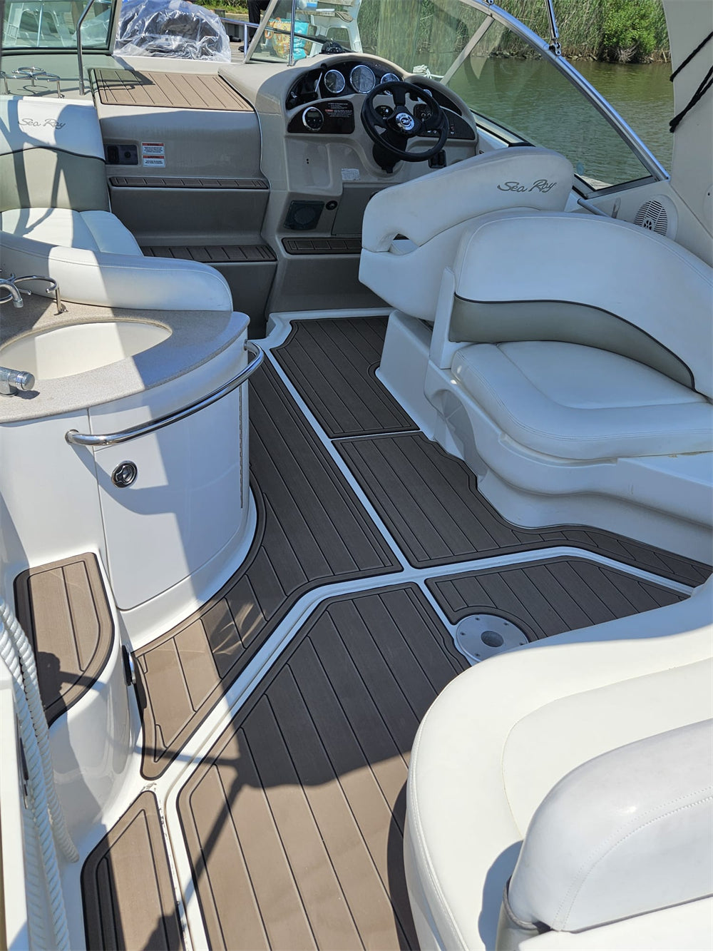 2007 Sea Ray 260 Sundancer Swim Platform Cockpit Bow Pad Boat EVA Foam Faux Teak Deck Floor Mat SeaDek MarineMat Gatorstep Style Self Adhesive