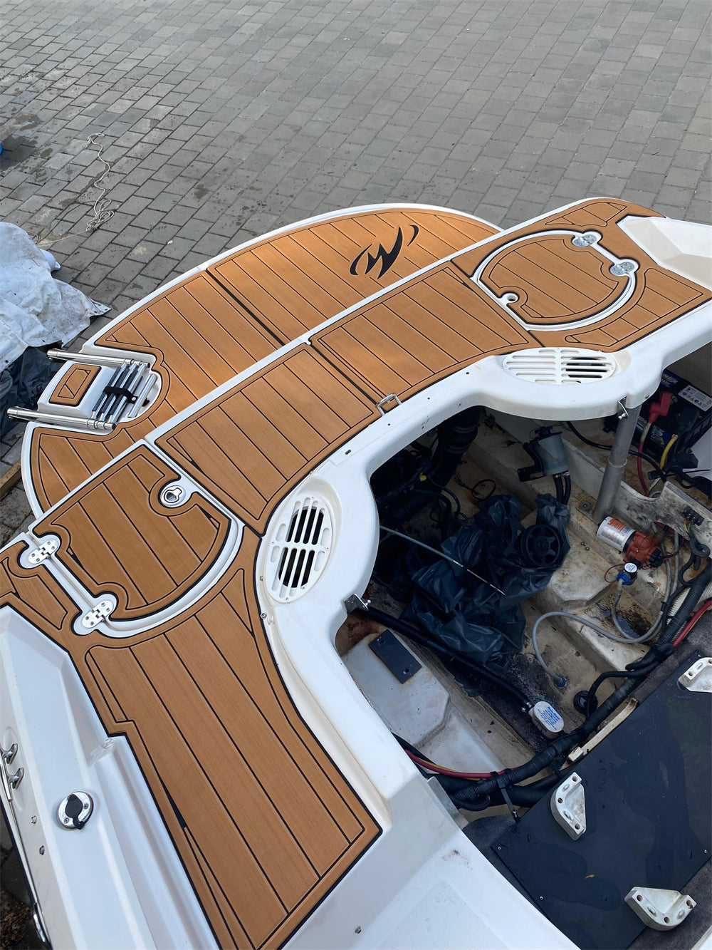 2008 Monterey 194 FS Swim Platform Cockpit Pad Boat EVA Foam Faux Teak Deck Floor Mat SeaDek MarineMat Gatorstep Style Adhesive