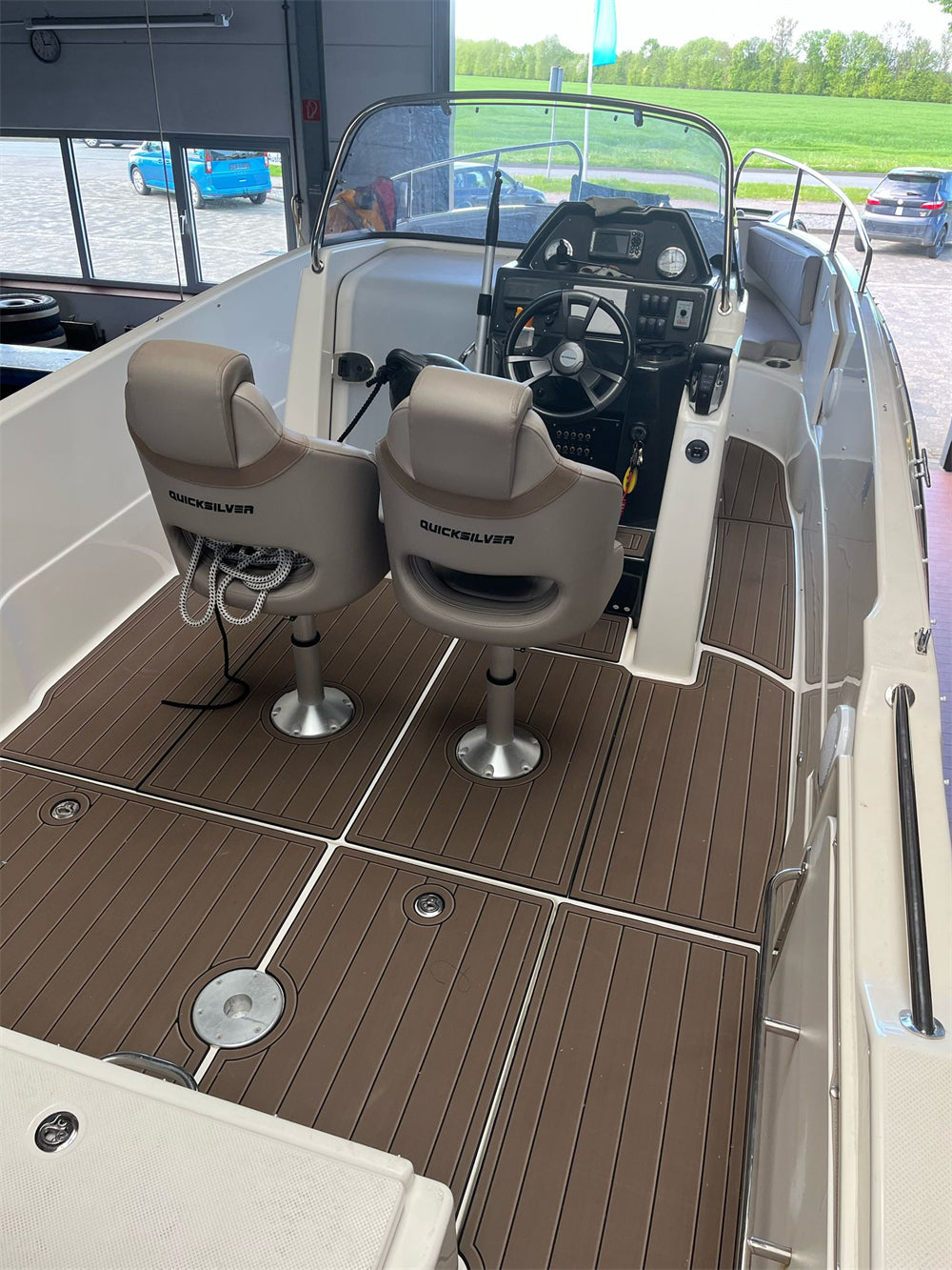 2022 Quicksilver Activ 755 Open Swim Platform Cockpit Boat EVA Foam Faux Teak Deck Floor Mat Seadek MarineMat Style Self Adhesive