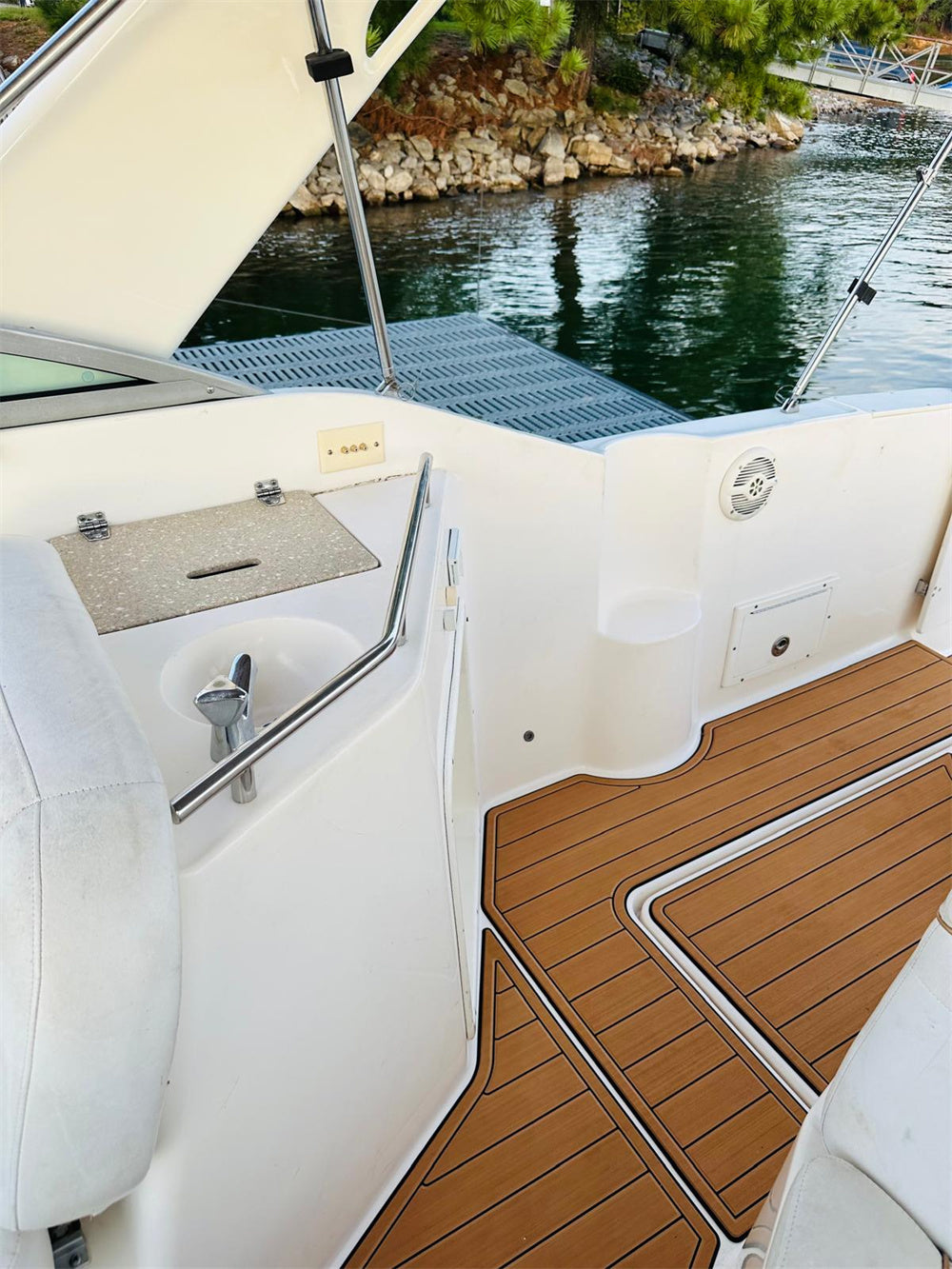 2005 Rinker Fiesta Vee 270 Swim Platform Cockpit Pad Boat EVA Foam Faux Teak Deck Floor Mat SeaDek Gatorstep Style Self Adhesive