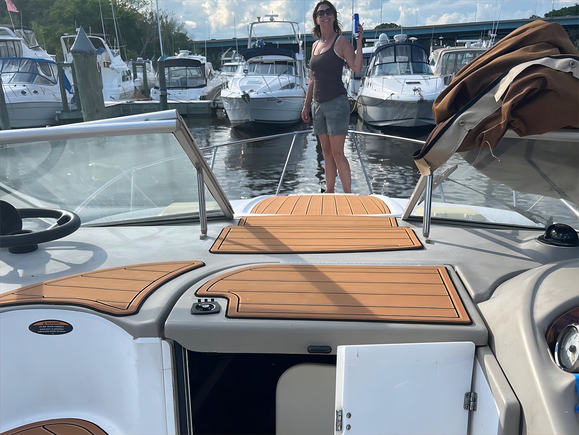 2000-2006 Bayliner 2855 Upper Deck Pads Boat EVA Foam Faux Teak Deck Floor Mat SeaDek MarineMat Gatorstep Style Self Adhesive