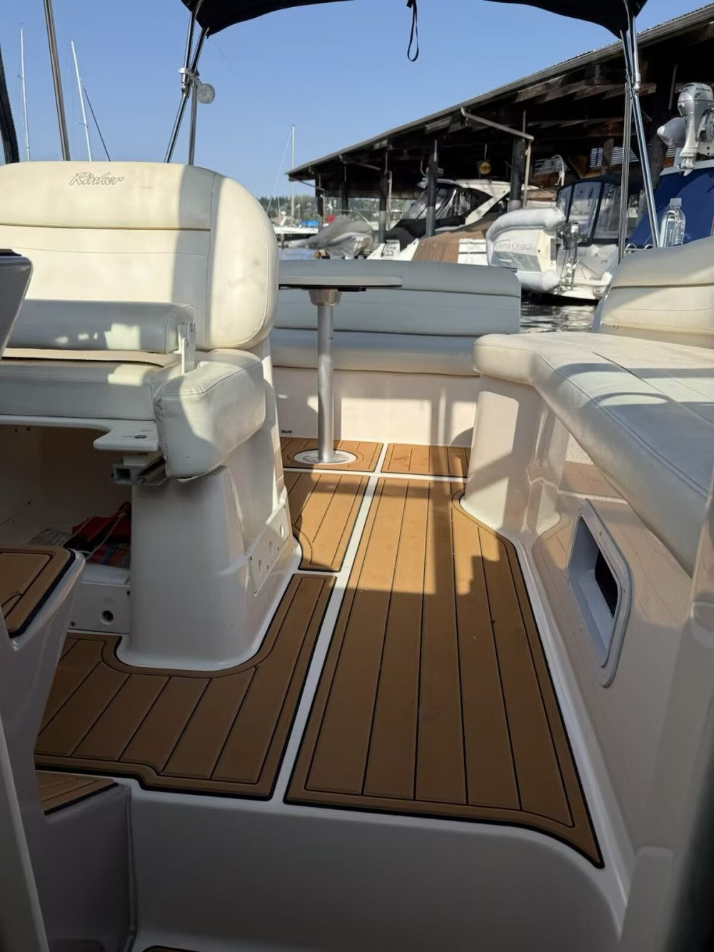 2002 Rinker 250 Fiesta Vee Swim Platform Cockpit Pad Boat EVA Foam Faux Teak Deck Floor Mat SeaDek MarineMat Gatorstep Style Self Adhesive