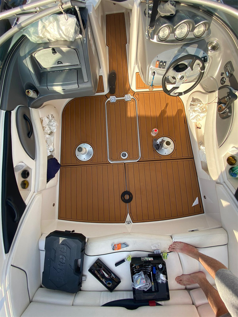 2008 Monterey 194 FS Swim Platform Cockpit Pad Boat EVA Foam Faux Teak Deck Floor Mat SeaDek MarineMat Gatorstep Style Adhesive