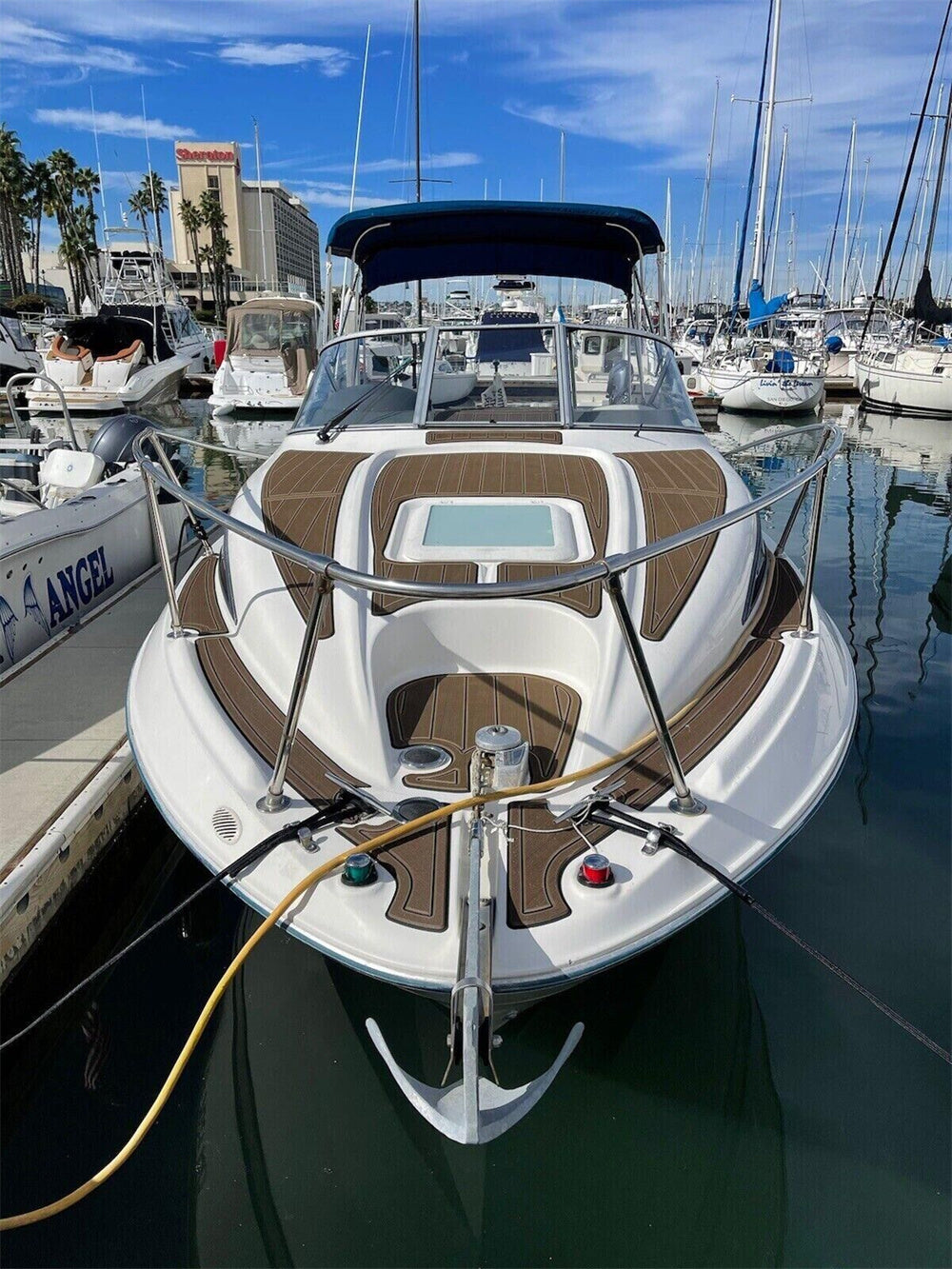 2003 Bayliner 245 SB Foredeck Bow Pad Boat EVA Foam Faux Teak Deck Floor Mat SeaDek MarineMat Style Self Adhesive