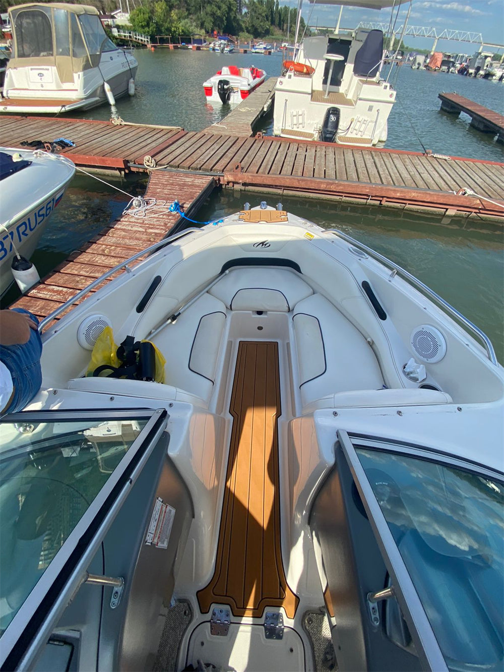 2008 Monterey 194 FS Swim Platform Cockpit Pad Boat EVA Foam Faux Teak Deck Floor Mat SeaDek MarineMat Gatorstep Style Adhesive